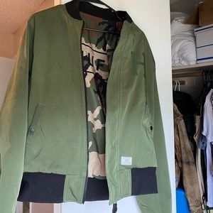 HUF Reversible Olive and Camo Bomber Jacket Size Small